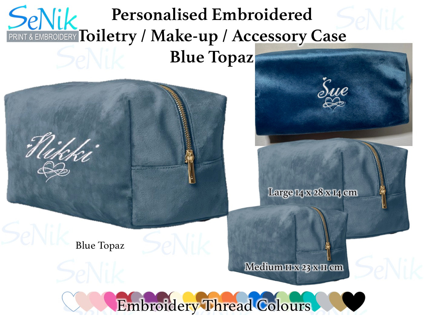 Embroidered personalised Toiletry Bag, Velvet Make-up case, cosmetic case, accessory case