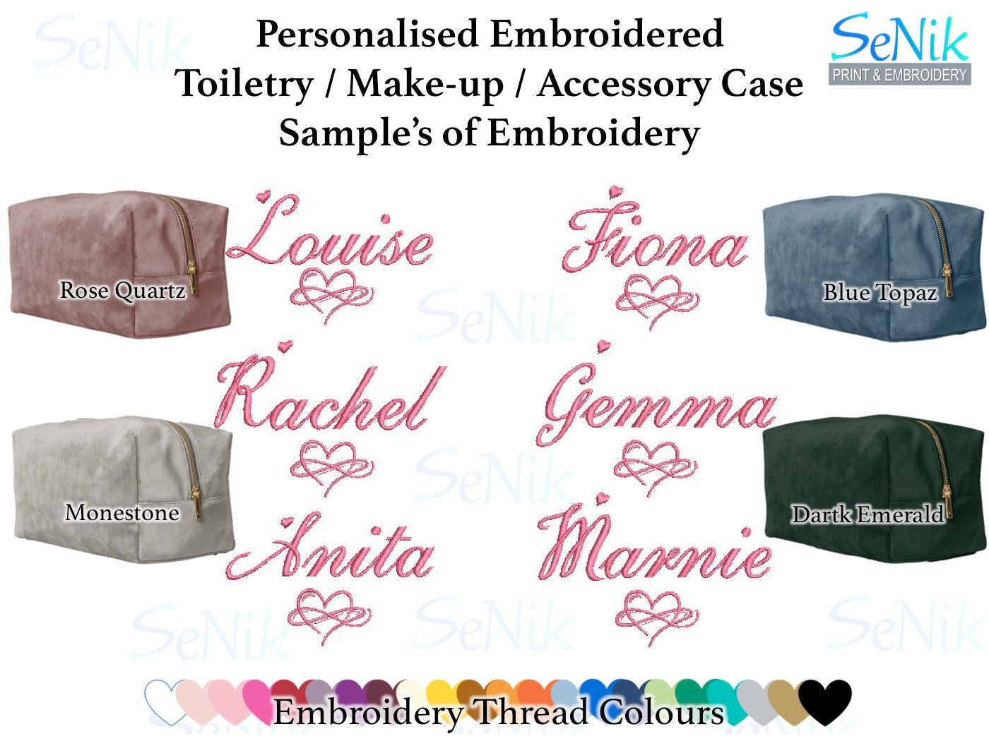 Embroidered personalised Toiletry Bag, Velvet Make-up case, cosmetic case, accessory case