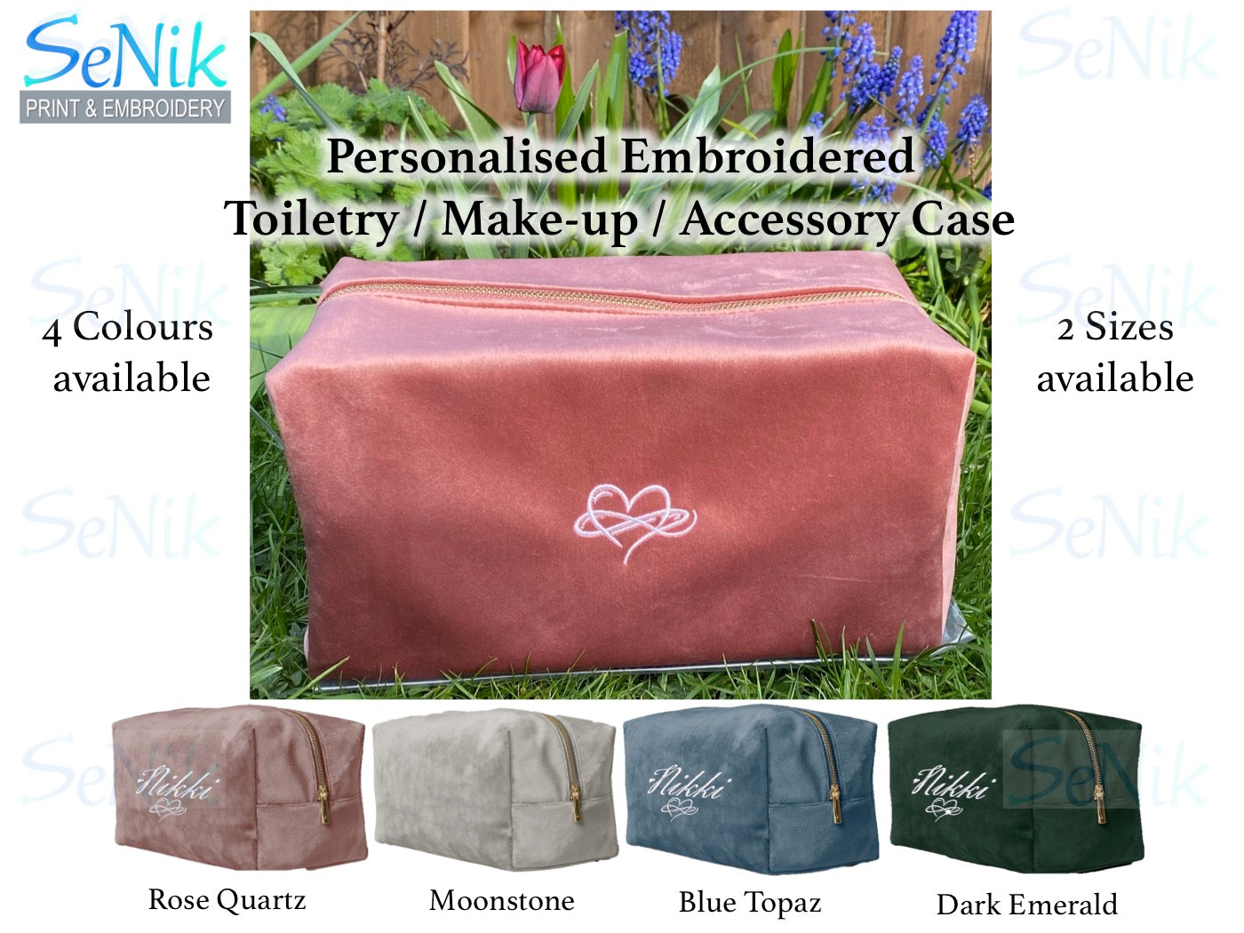 Embroidered personalised Toiletry Bag, Velvet Make-up case, cosmetic case, accessory case
