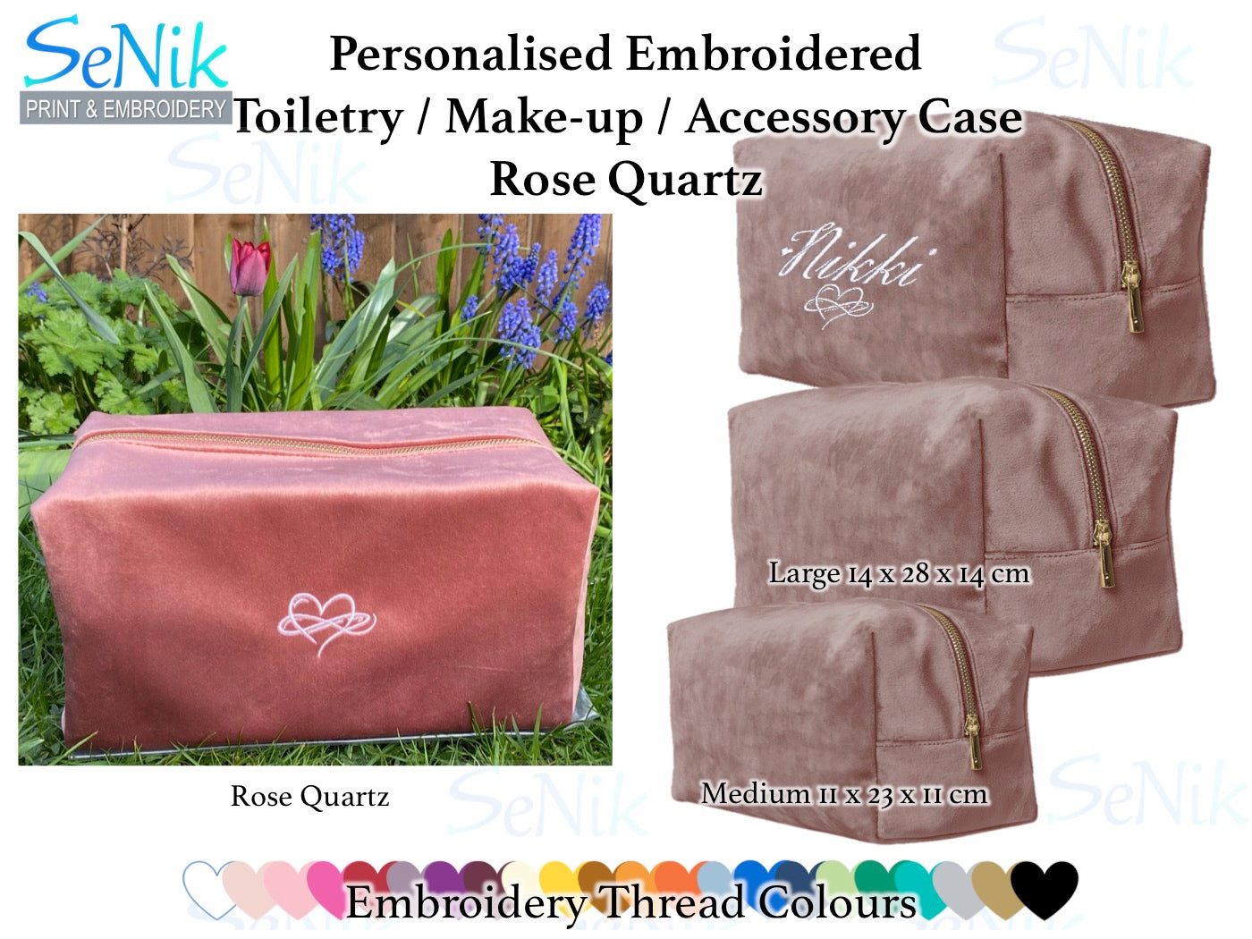 Embroidered personalised Toiletry Bag, Velvet Make-up case, cosmetic case, accessory case