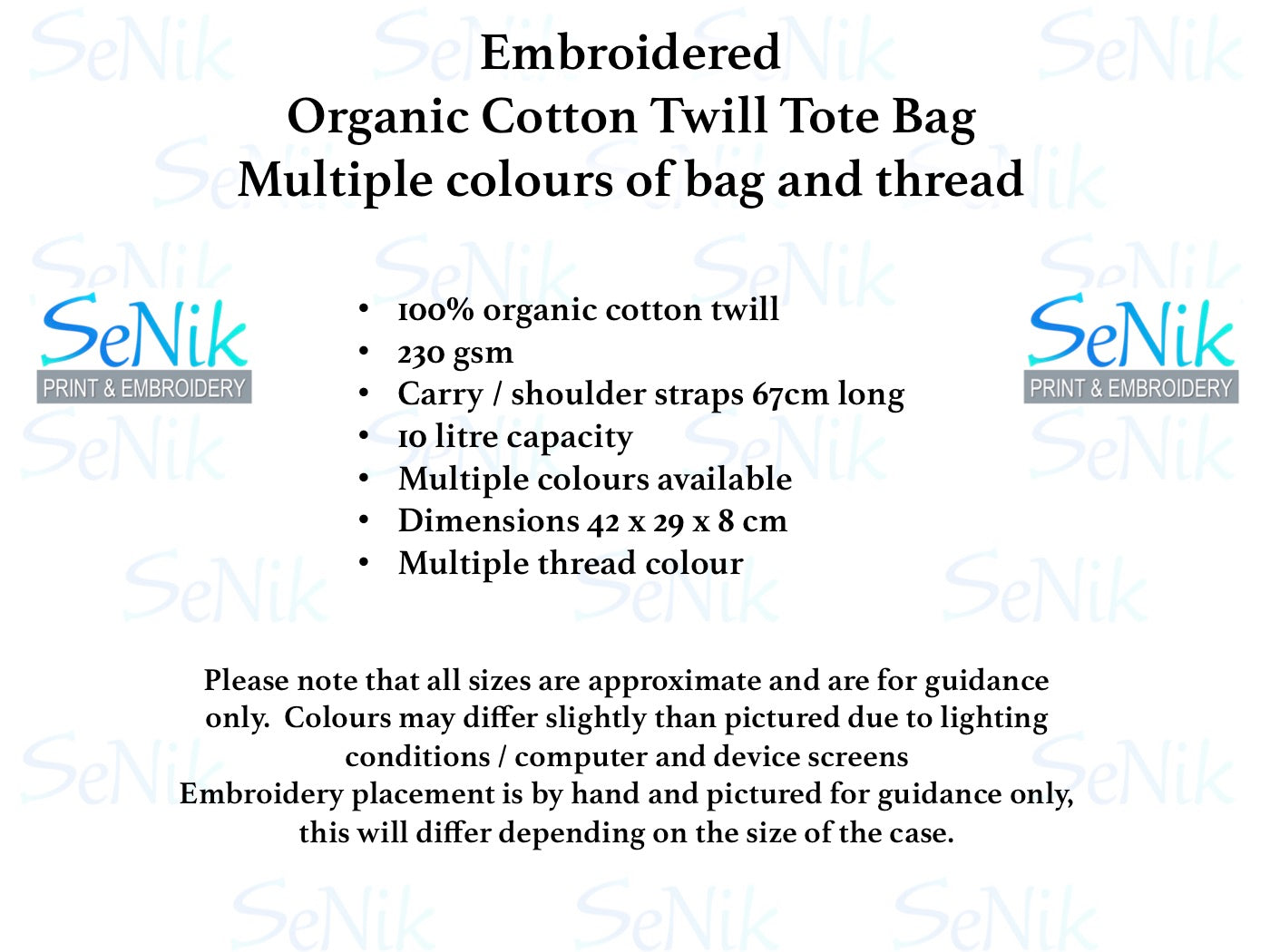 Embroidered Personalised Organic Cotton Twill Tote Bag