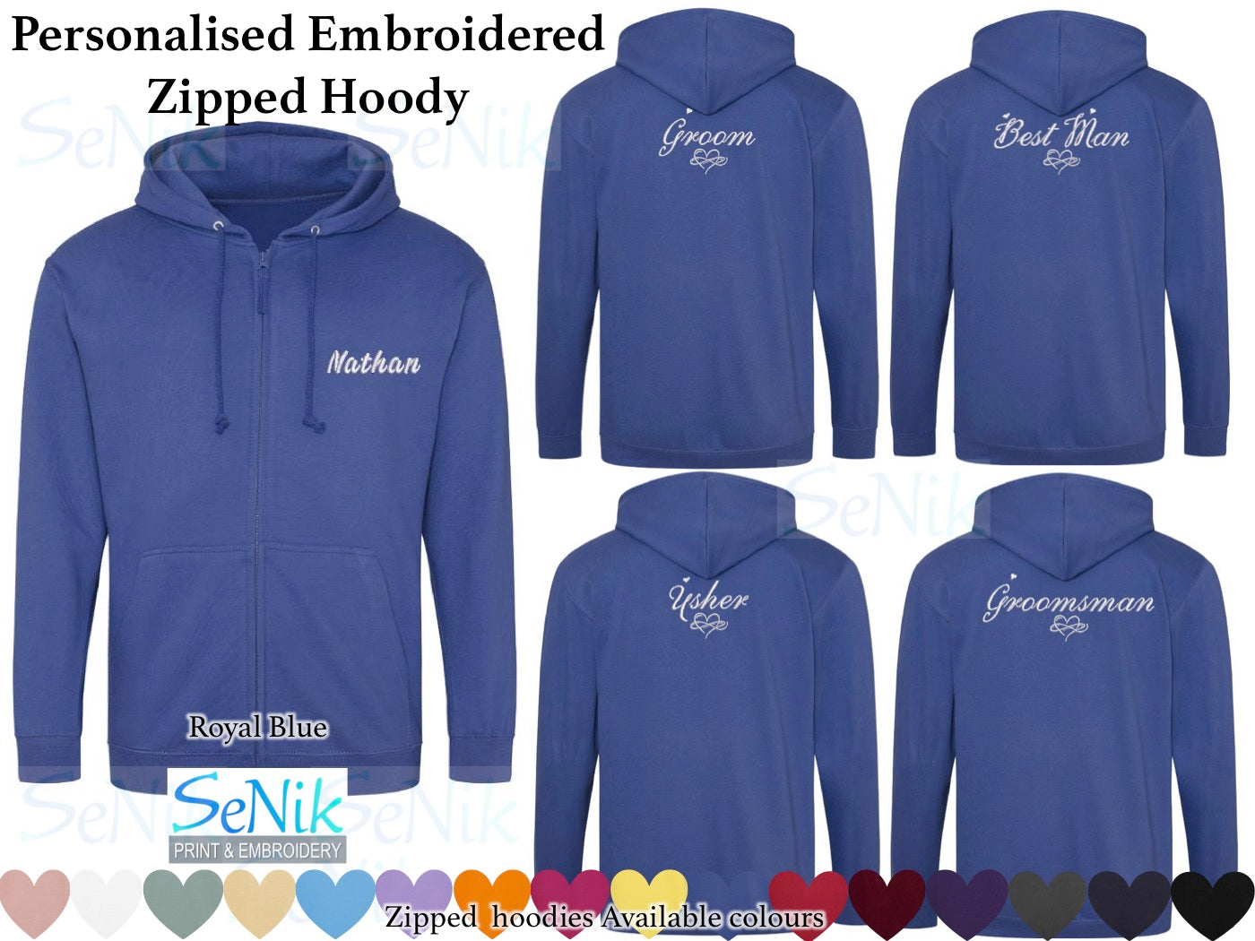 Personalised Embroidered Zipped Hoodies