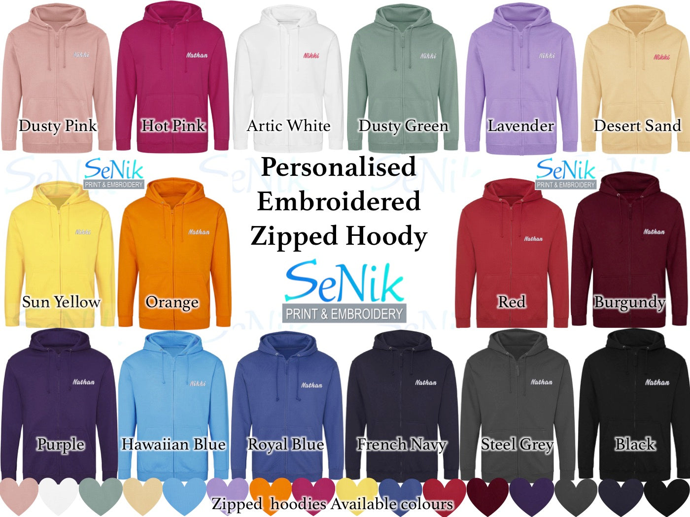 Personalised Embroidered Zipped Hoodies