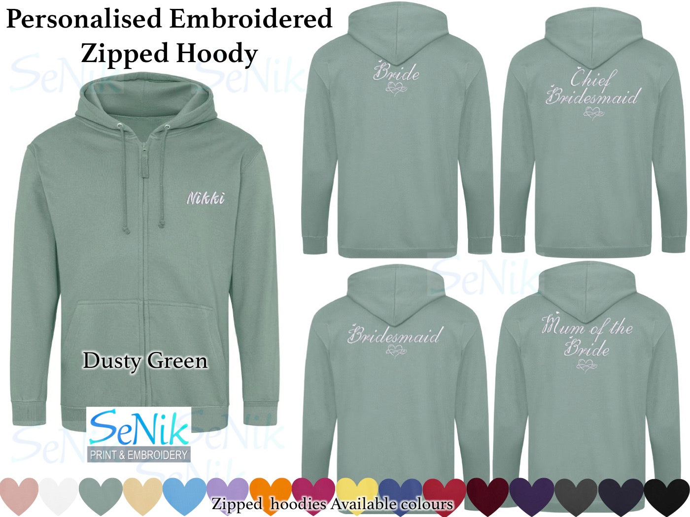 Personalised Embroidered Zipped Hoodies