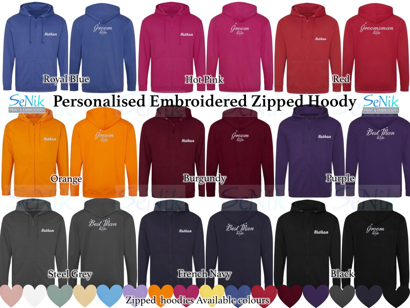 Personalised Embroidered Zipped Hoodies