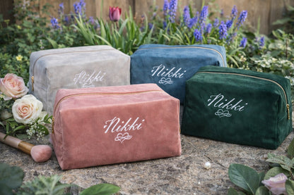 Embroidered personalised Velvet Make-up case, cosmetic case, toiletry bag, accessory case