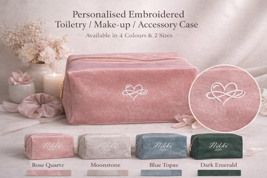 Embroidered personalised Velvet Make-up case, cosmetic case, toiletry bag, accessory case