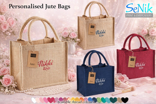 Embroidered personalised Jute gift bag Standard