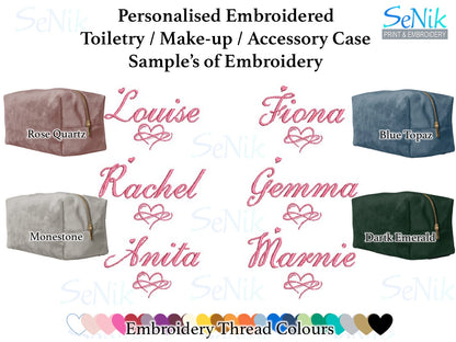 Embroidered personalised Toiletry Bag, Velvet Make-up case, cosmetic case, accessory case