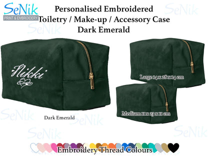 Embroidered personalised Toiletry Bag, Velvet Make-up case, cosmetic case, accessory case