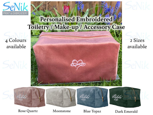 Embroidered personalised Toiletry Bag, Velvet Make-up case, cosmetic case, accessory case