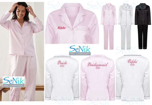 Personalised Embroidered Satin Pyjamas, PJ's, Bridal Party Pyjamas